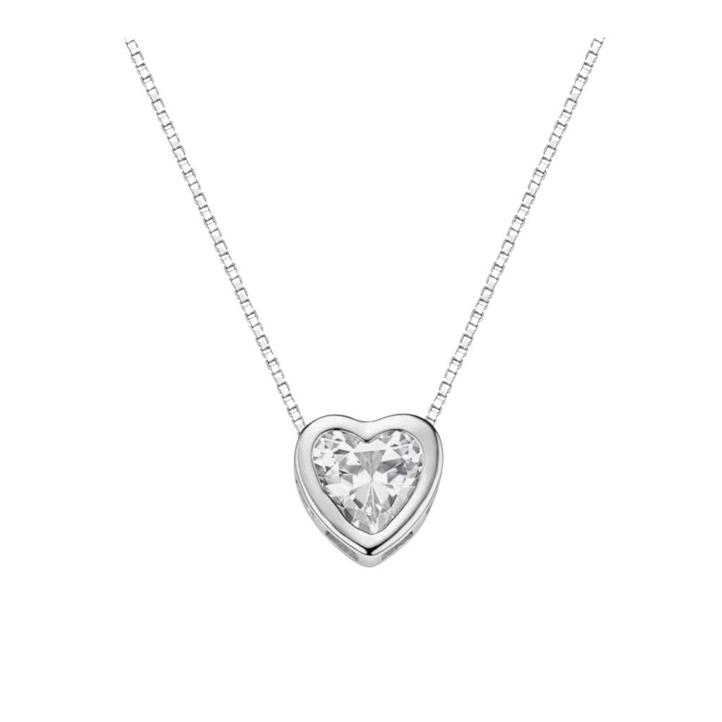 Heart Solitaire Necklace – Stainless Steel with Sparkling CZ Pendant - La Braderie de Mode Québécoise en Ligne