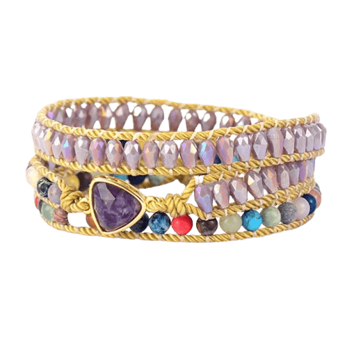 Mixed Jasper And Amethyst Stone Leather Wrap Bracelet - La Braderie de Mode Québécoise en Ligne