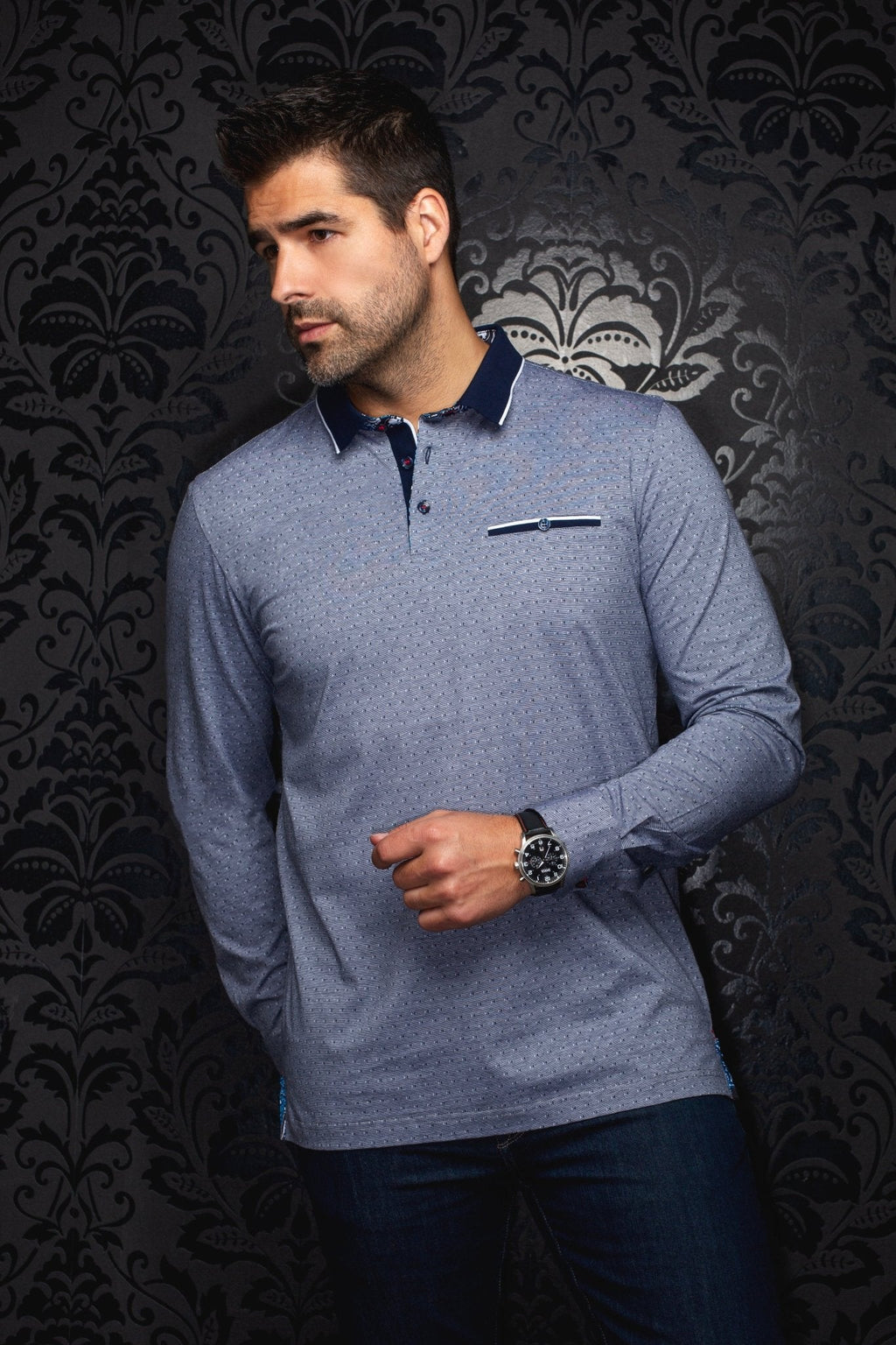 POLO MANCHES LONGUES | VERNER, Navy White