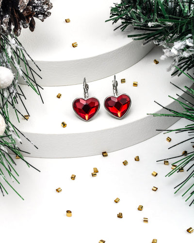 Rhodium plated leverback Red Siam Swarovski earrings - La Braderie de Mode Québécoise en Ligne