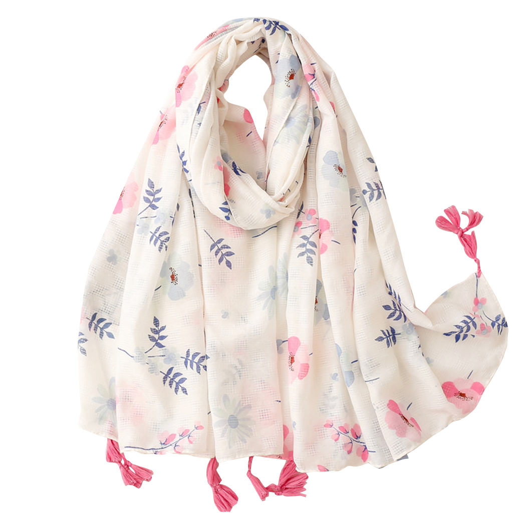 Light Pink Blue Leaf Scarf