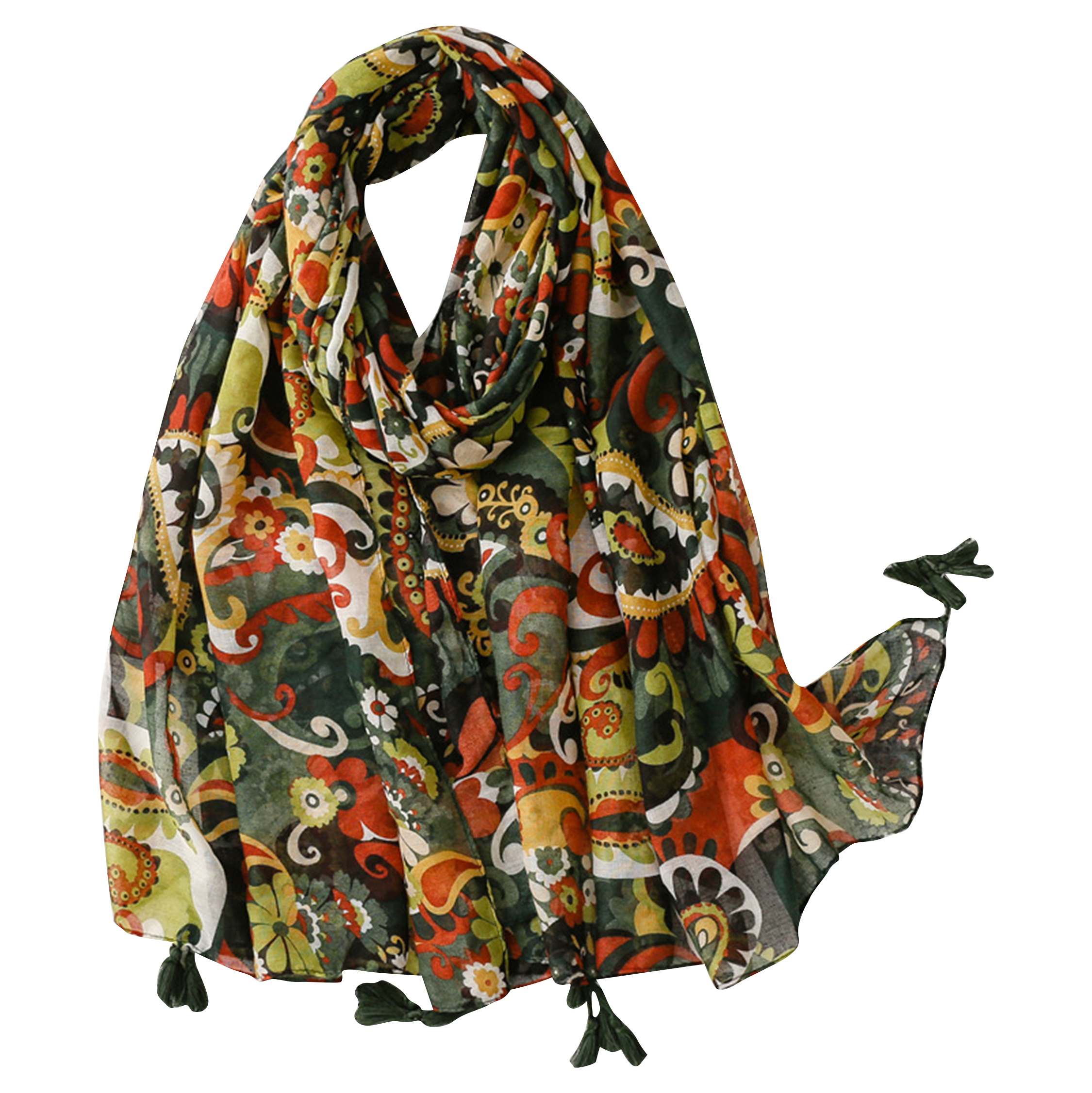 Multi Brown And Green Flower Scarf