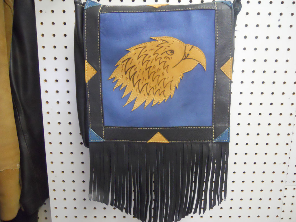 Grand sac en cuir aigle noir et bleu - Omkikou