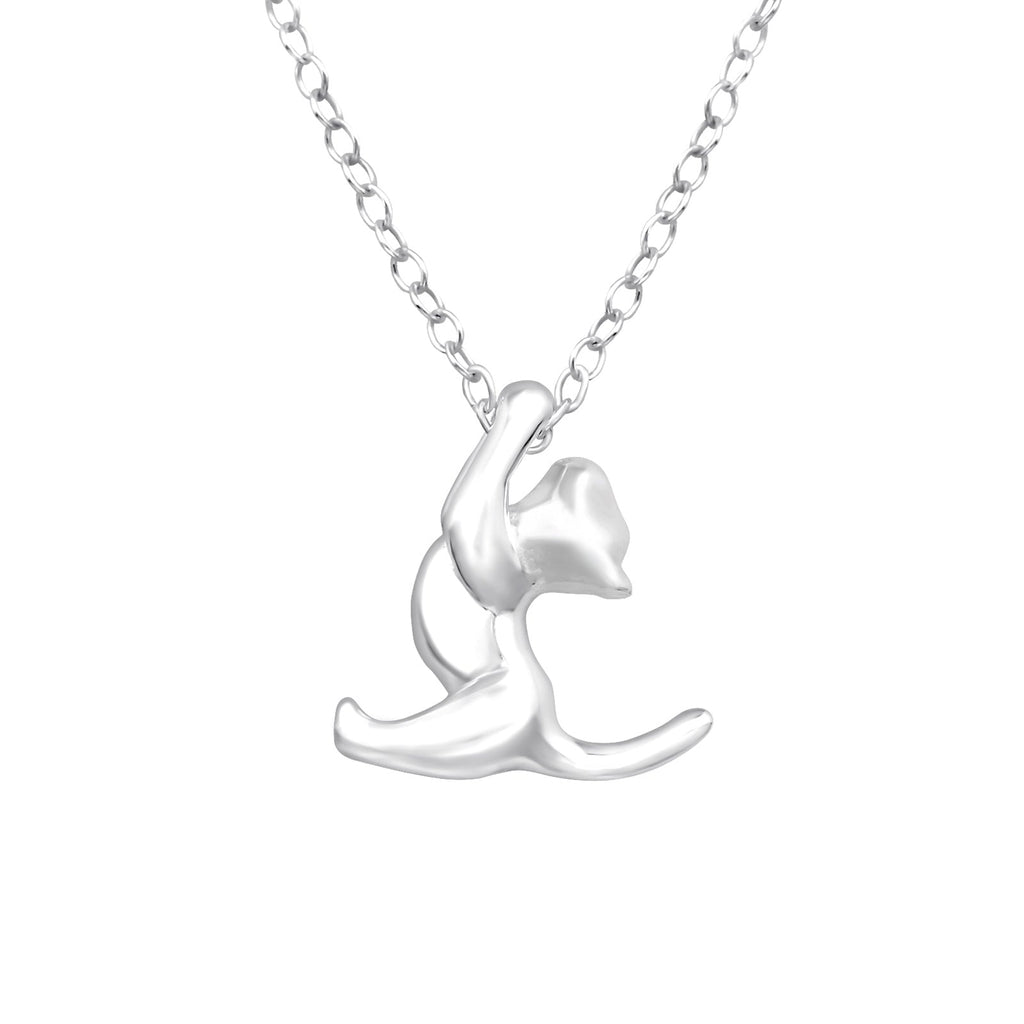 Sterling Silver Yoga Cat Pendant Necklace - Ag Sterling