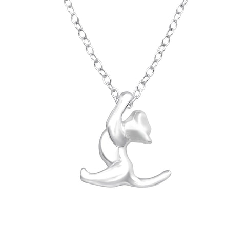 Sterling Silver Yoga Cat Pendant Necklace - Ag Sterling