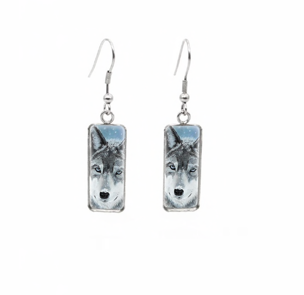 Winter Wolf Rectangular Drop Earrings