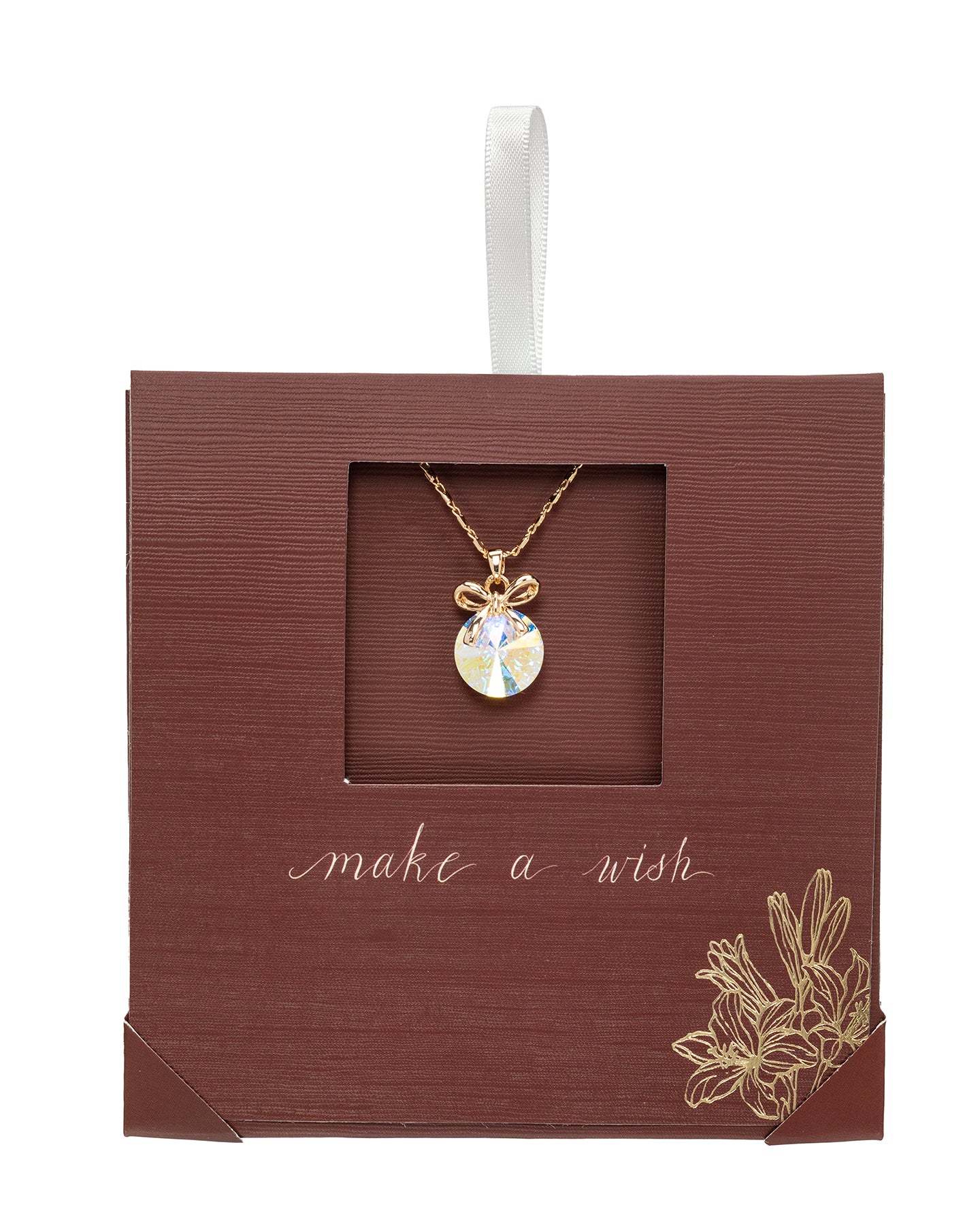 Goldtone   AB Circular Swarovski Crystal Bow Pendant Necklace - on Holiday Card