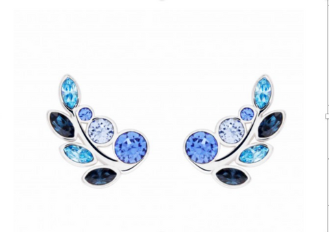 Blue Mix Swarovski Crystal Leaf Stud Earrings