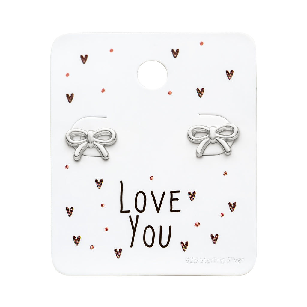 Sterling Silver Dainty Bow Studs on Love You Card