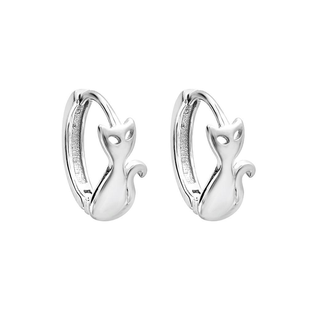 Sterling Silver Cat Huggie Hoop Earrings