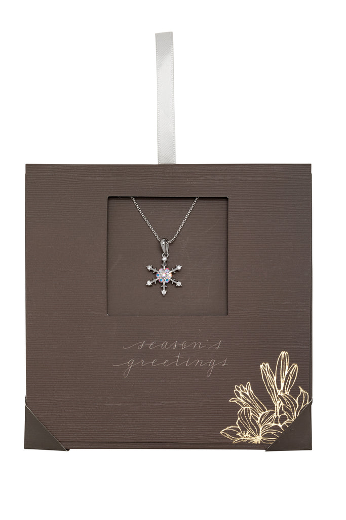 Aurora Borealis Crystal Snowflake Pendant Necklace - on Holiday Card