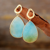 Amazonite & Goldtone Freeform Teardrop Earrings