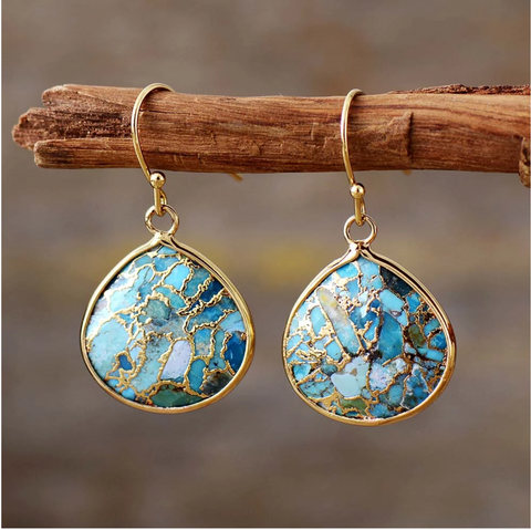 Agate & Goldtone Mosaic Round Drop Earrings