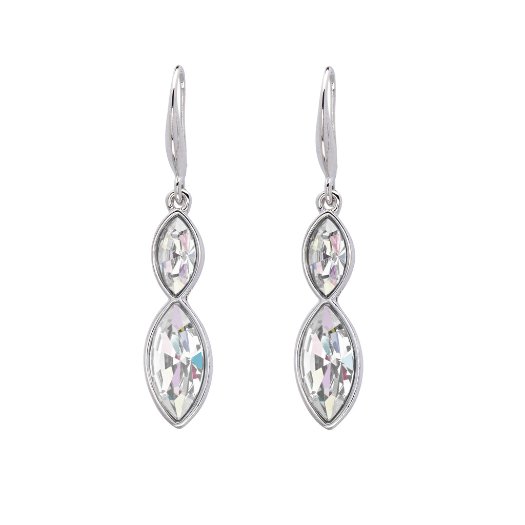 Silvertone   Clear Dual Marquis Drop Earrings with Swarovski Crystals