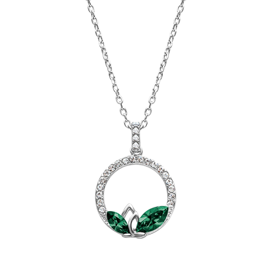 Silvertone   Emerald Marquis Pendant Necklace with Swarovski Crystals