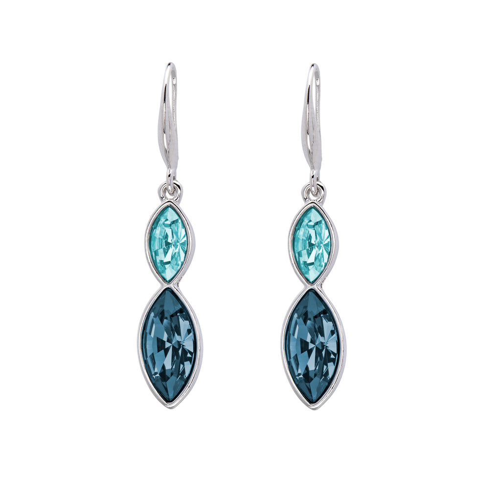 Silvertone   Blue Mix Dual Marquis Drop Earrings with Swarovski Crystals