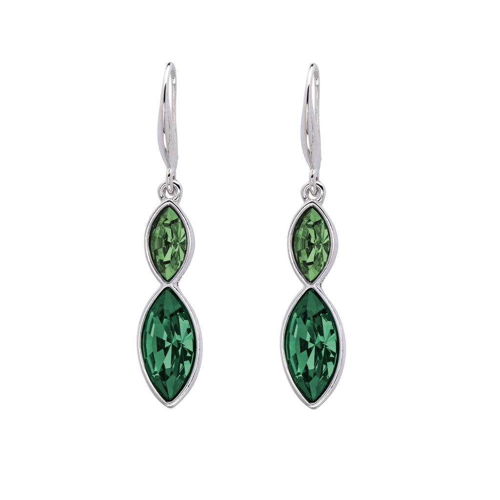 Silvertone   Emerald Mix Dual Marquis Drop Earrings with Swarovski Crystals