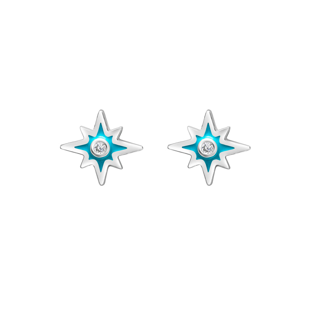 Sterling Silver & Turquoise Dainty CZ Star Earrings par Ag Sterling