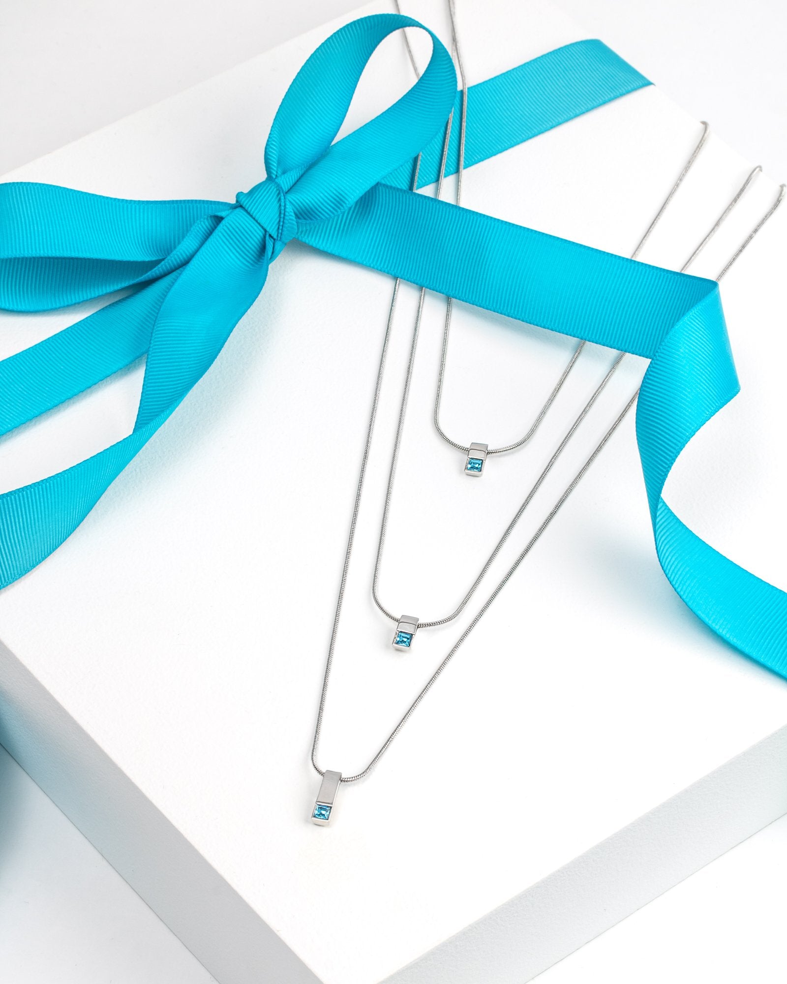 Silvertone & Aqua Luxury Crystal 3 Layered Necklace - Callura