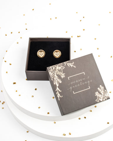 Holiday Gift Box with Goldtone Heart Pave Swarovski Crystal Stud Earrings