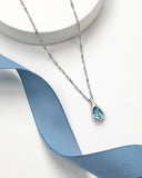 Silvertone   Aqua Swarovski Crystal Teardrop Pendant Necklace
