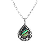 Sterling Silver Paua Shell And Filigree Pear Pendant Necklace - Ag Sterling