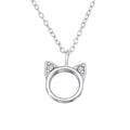 Sterling Silver Dainty Openwork Circle Cat Pendant Necklace With Cubic Zirconia - Ag Sterling