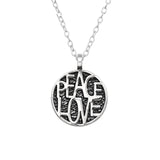 Sterling Silver Oxidized Peace And Love Pendant Necklace - Ag Sterling