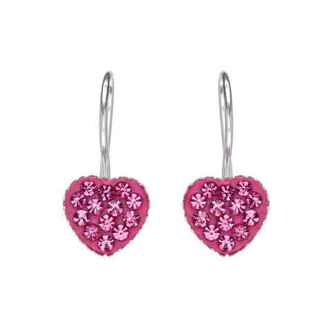 Sterling Silver Pink Cubic Zirconia Heart Earrings