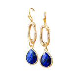 Natural Lapis Lazuli & Goldtone Faceted Teardrop Earrings