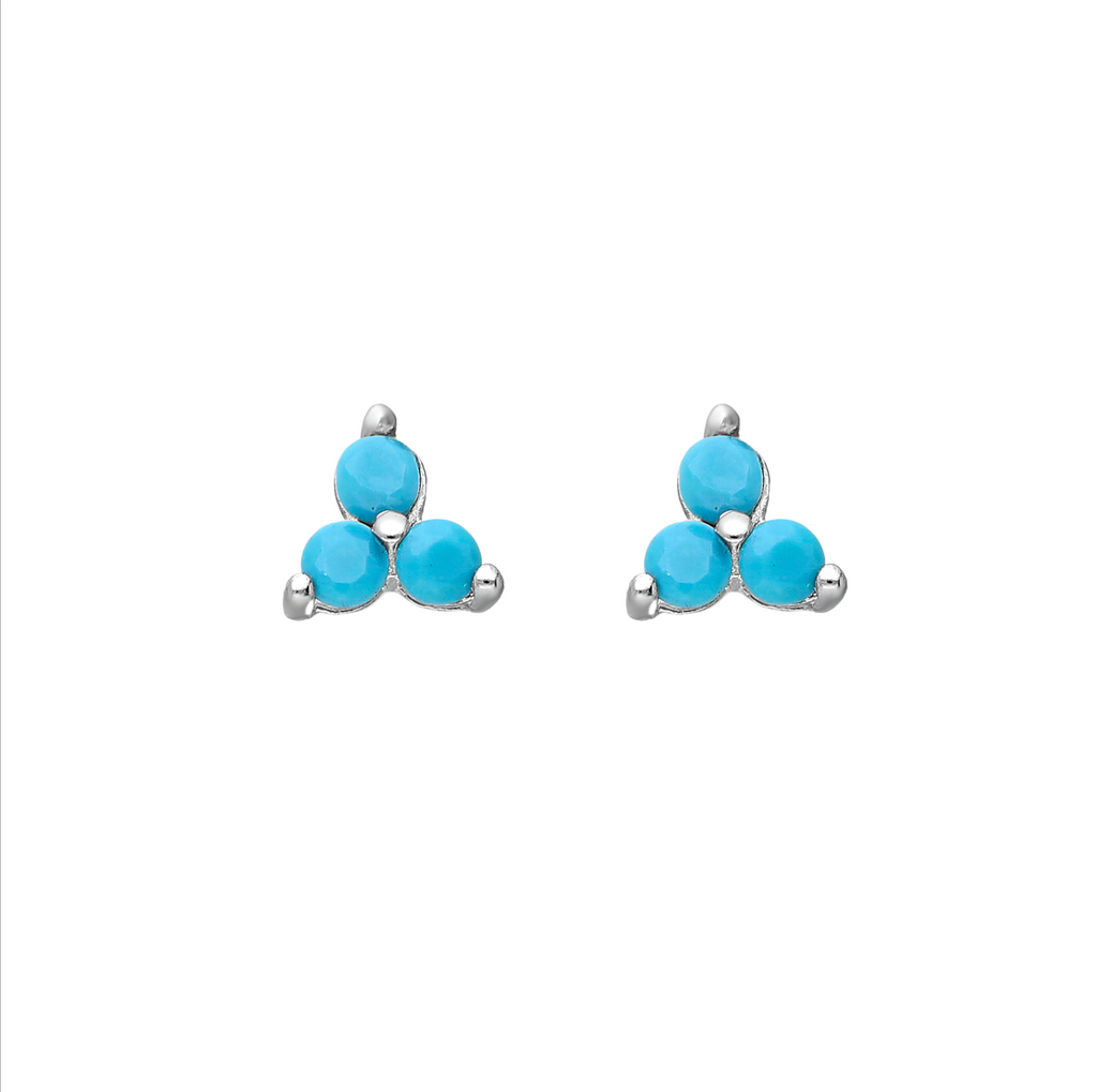 Turquoise Sterling Silver Triplet Stud Earrings