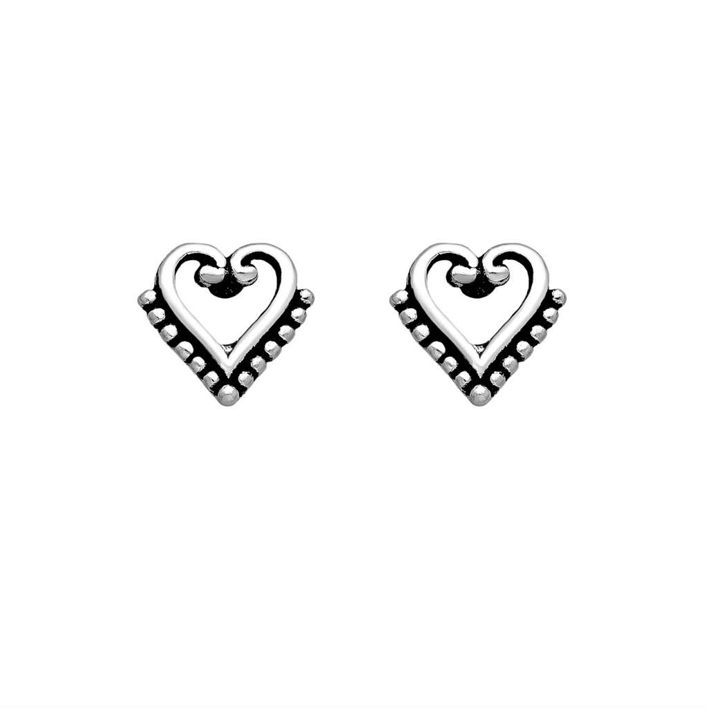 Sterling Silver Bali Heart Stud Earrings