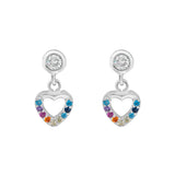 Sterling Silver Multi Colored Cubic Zirconia Heart Drop Earrings