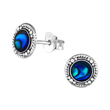 Blue Sterling Silver Circular Stud Earrings