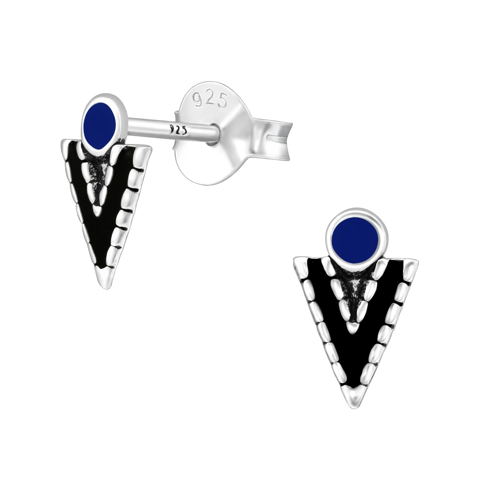 Blue   Sterling Silver Diamond Shaped Stud Earrings