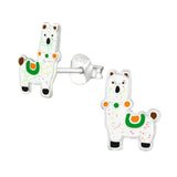 White Llama Sterling Silver Stud Earrings