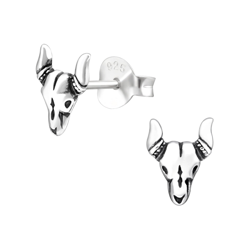 Boho Skull Sterling Silver Stud Earrings