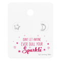 Sterling Silver Moon   Star Stud Earrings on Sparkle Card