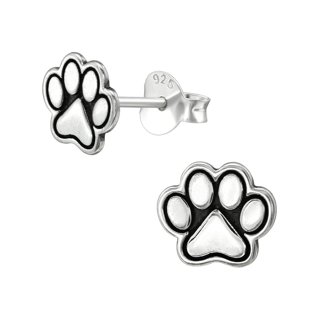 Sterling Silver Paw Print Stud Earrings