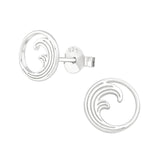 Sterling Silver Wave Circular Stud Earrings