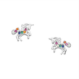 Sterling Silver   Multi Colored CZ Unicorn Stud Earrings