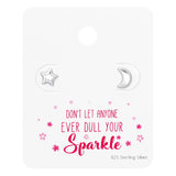 Sterling Silver Moon   Star Stud Earrings on Sparkle Card