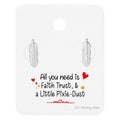 Sterling Silver Feather Stud Earrings on Faith, Trust, Pixie Dust Card