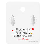 Sterling Silver Feather Stud Earrings on Faith, Trust, Pixie Dust Card