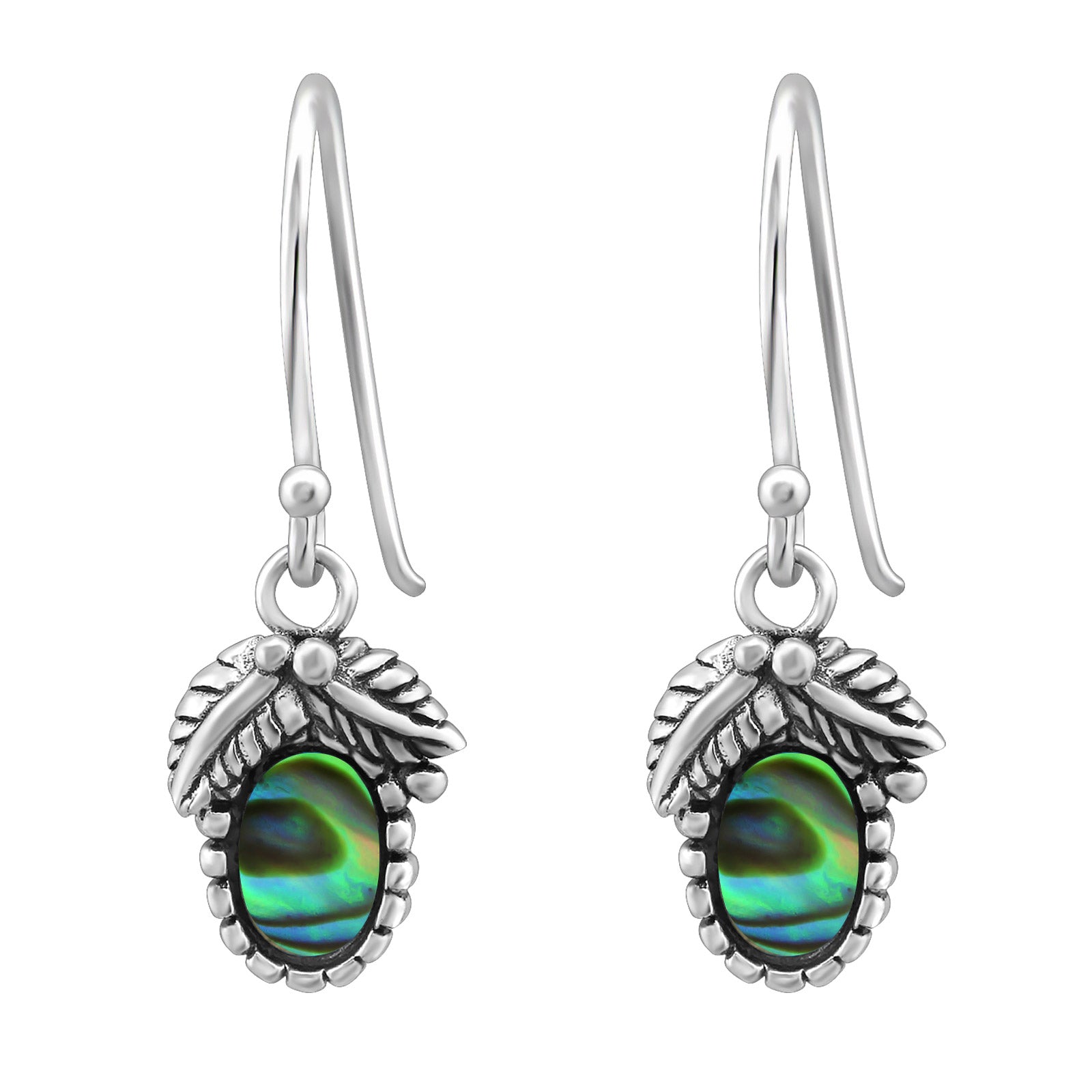Sterling Silver Green Paua Drop Earrings