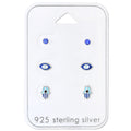 Sterling Silver Blue Hamsa, Stud   Eye Stud Earring Set
