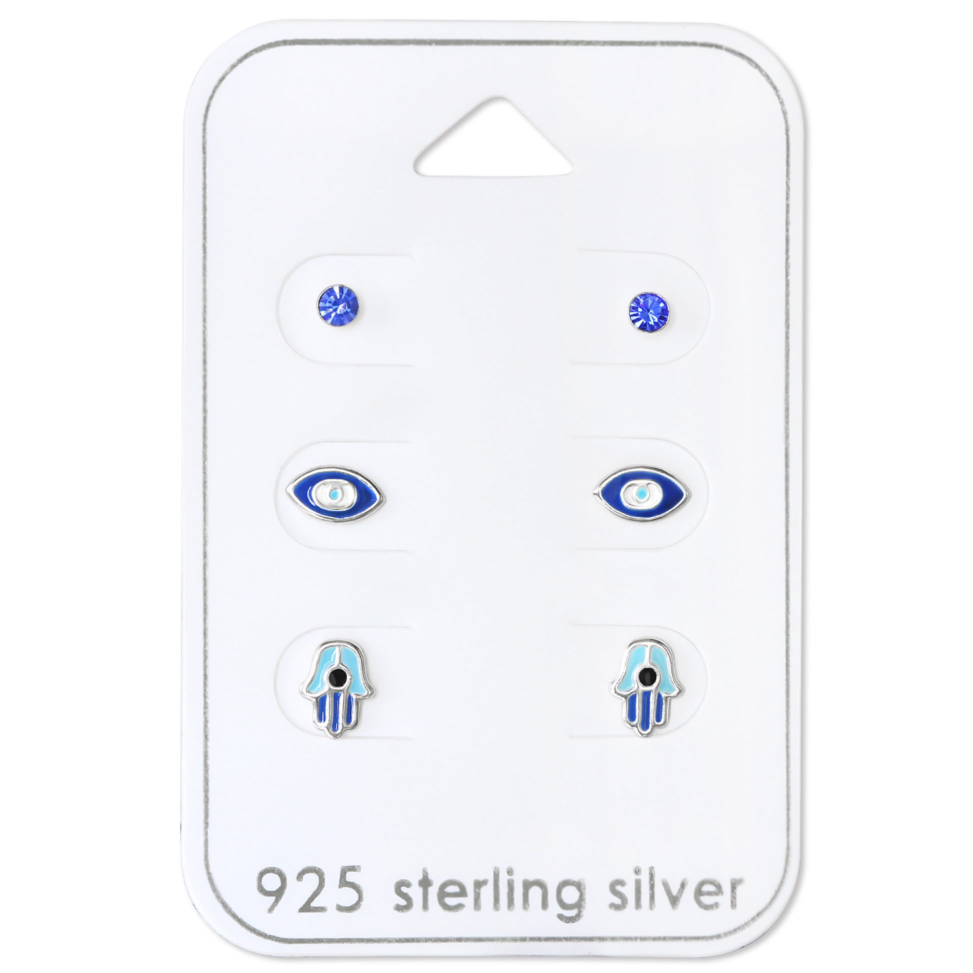 Sterling Silver Blue Hamsa, Stud   Eye Stud Earring Set