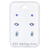Sterling Silver Blue Hamsa, Stud   Eye Stud Earring Set