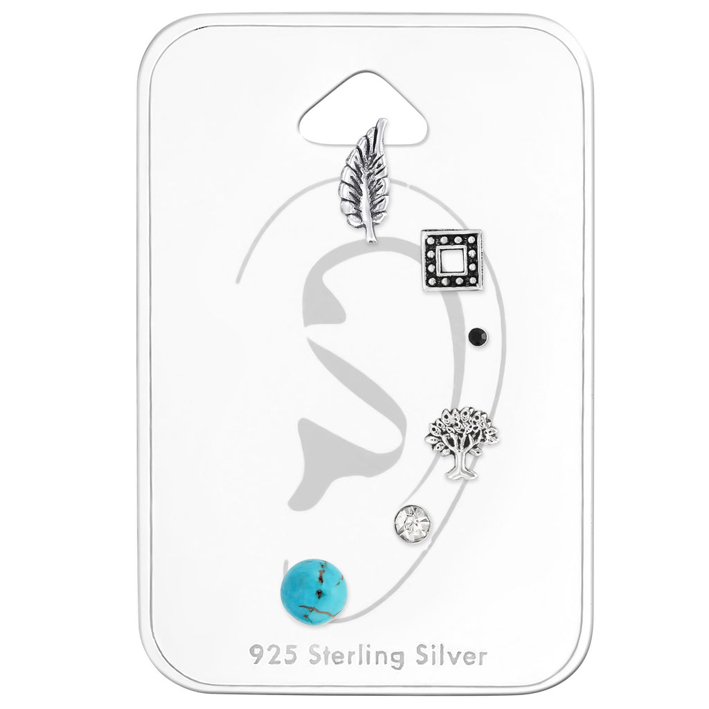 Sterling Silver Turquoise   Boho Set of 6 Earrings