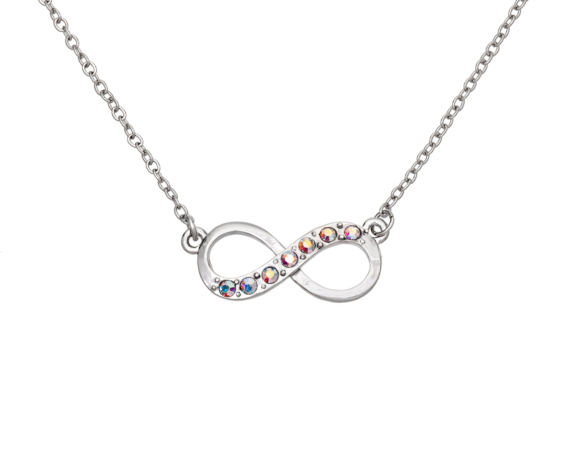 Silvertone   AB Swarovksi Crystal Infinity Pendant Necklace